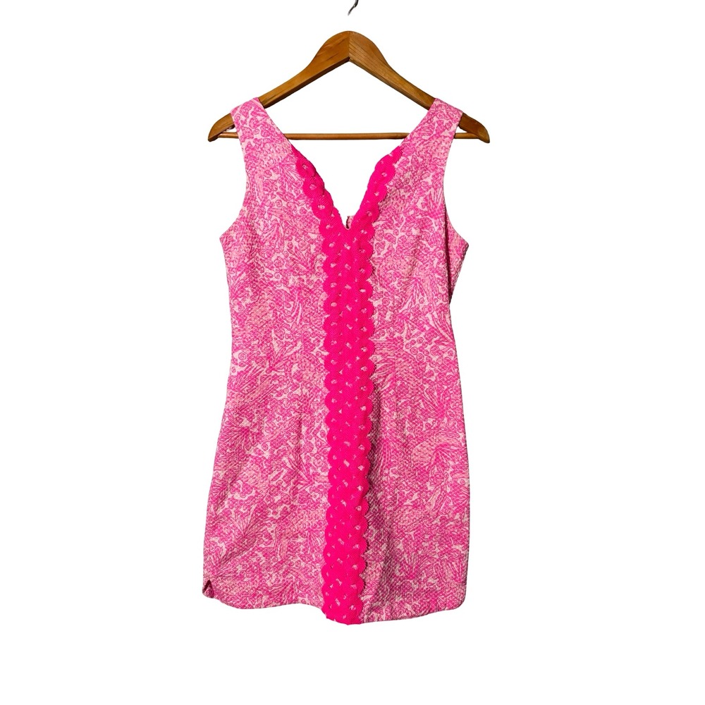 Lilly Pulitzer for Target Pink Sea Print Shift Dress Size 2 Cotton Ric Rac Trim
